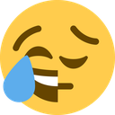 Yellow smiley face with one eye closed in a grin and a single blue tear falling from the other eye.