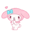 My Melody the rabbit jumping with excitement and joy.
