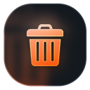 A stylized orange trash can icon set against a dark rounded square background.