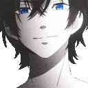 Anime boy with dark hair and blue eyes smiling gently in a sequence of expressions.