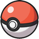Poké Ball sphere with a red top and white bottom separated by a black band and central button.