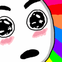 A stylized cartoon face with giant, glossy eyes and a vibrant rainbow background expressing intense shock and awe.