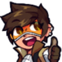 Tracer from Overwatch smiling and giving a thumbs up gesture.