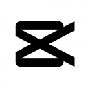 CapCut logo icon featuring a stylized black scissor-like shape on a white circular background.