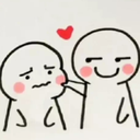 Two stick figures where one is poking the other on the cheek with a small red heart above them.