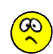 A yellow smiley face with a worried expression trailing off into three smaller circles as it moves to the right.