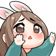 Anime girl with bunny ears reaching out with wide, pleading eyes and blushing cheeks.