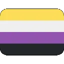 Non-binary pride flag with yellow, white, purple, and black horizontal stripes.