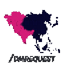 A stylized map of South Central Asia colored in vibrant pink and dark blue.