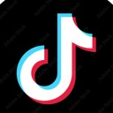 TikTok logo with a cyan and magenta glitch effect on a dark background.