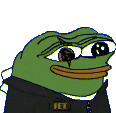 Pepe the Frog with red Sharingan eyes and small devil horns.