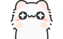 A white cartoon cat with blushing cheeks and sparkling eyes expressing extreme joy.