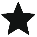 A black five-pointed star with a thick white outline against a black background.