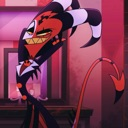 Blitzø from Helluva Boss with a smug, mischievous grin.