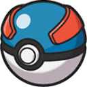 Great Ball from Pokémon featuring a blue top with red accents and a white bottom.