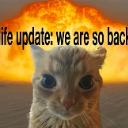 A cat looking forward with a neutral expression in front of a large, fiery explosion.