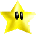 Super Star from Mario rotating and showing its face.