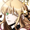 A blonde anime girl with green eyes winking at the camera.