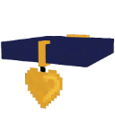 A golden collar charm rendered in pixel art style against a dark blue background.