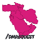 A magenta silhouette map of the Middle East with the text /datrequest written below it.