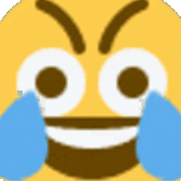 A yellow smiley face with wide eyes and a broad grin, surrounded by blue tear shapes.