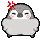 A small, round gray bird with a red angry symbol pulsing on its head.