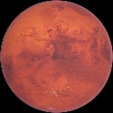 Mars planet showing its characteristic red and orange surface texture.
