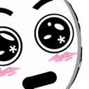 A round face with wide, sparkling eyes and pink blushing cheeks showing a shocked expression.