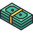A stack of green banknotes bound by a yellow paper band.