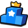 A blue victory podium with a white star on the front and a golden crown resting on top.