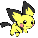 Pichu running quickly across the frame in a repeating pixel animation loop.