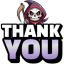 A cartoon Grim Reaper character above the bold white text THANK YOU.