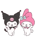 Kuromi and My Melody jumping up and down with excited expressions.