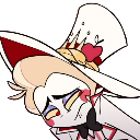 Lucifer Morningstar from Hazbin Hotel looking down with a tired, dramatic expression while wearing his signature top hat.