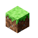 Minecraft grass block with a green top and brown dirt sides.