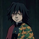 Giyu Tomioka with a tired, unimpressed expression and closed eyes.
