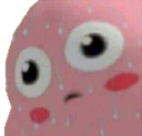 Kirby with wide eyes and sweat drops on his face looking panicked.