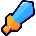 Sword with a blue blade and orange hilt depicted in a flat, stylized graphic.