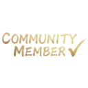 Gold text reading Community Member followed by a checkmark on a black background.