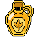 Maple syrup jug with a leaf icon on the front in pixel art style.