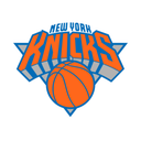 New York Knicks basketball logo featuring the team name in orange and blue text above a basketball.