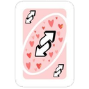 Pink Uno reverse card decorated with small hearts.