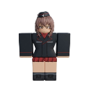 Roblox avatar wearing a dark uniform and a red skirt standing in a neutral pose.