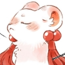 A cute white creature with red accents shaking its head in a gesture of refusal.