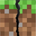 A Minecraft grass block split by a jagged black crack down the center.