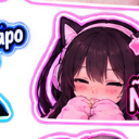 Anime girl with cat ears blushing and covering her mouth with her hands.