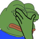 Pepe the Frog covering his face with his hand in a classic facepalm gesture.