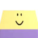 Wedge character with a yellow top and purple base displaying a simple, blank smiling face.