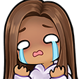 Girl with long brown hair crying large blue tears with a distressed expression.
