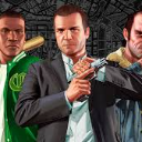 Michael, Franklin, and Trevor from GTA V standing together in a serious, determined pose.